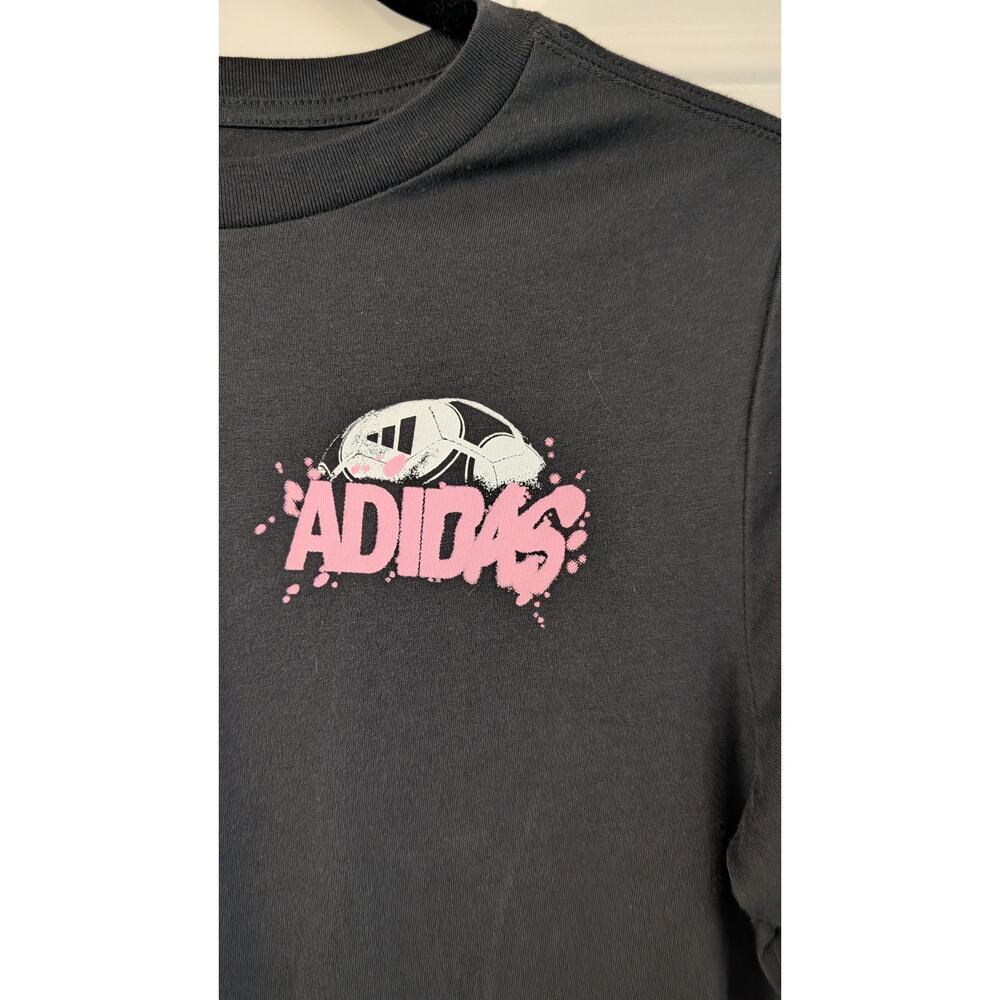 Adidas NEW Soccer Graphic Tee Boys Large Black Pink Athletic T-Shirt - Picture 4 of 7